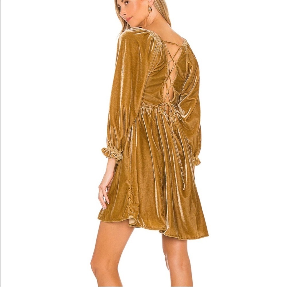 Free People Daphne Velvet Sleeve Dress in Olive Bitters